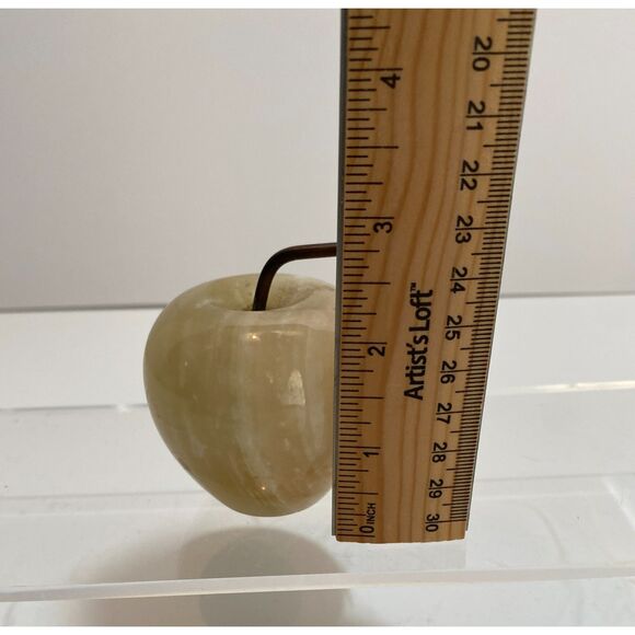 White Beige Pale Green Quartz or Marble Carved Brown Stem Decor Apple - Picture 7 of 7